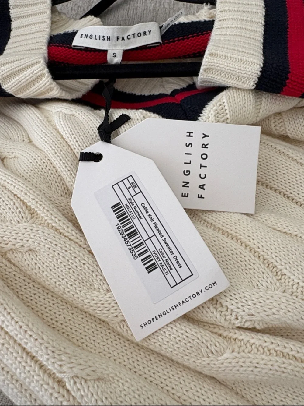 English Factory Cream Cable-Knit V-Neck Sweater Dress